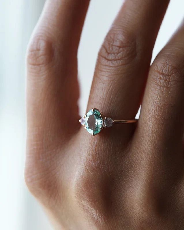 Carved band rings-Catalina Mint Tourmaline Ring With Moonstones