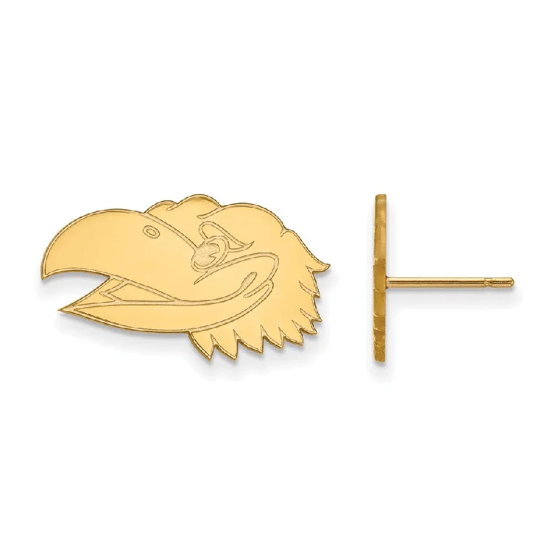 Stained clay earrings-14k Yellow Gold University of Kansas Small Mascot Head Post Earrings