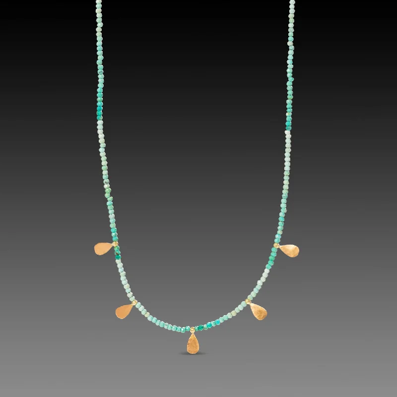 Edgy art necklaces-Polished Turquoise & Gold Teardrops Necklace