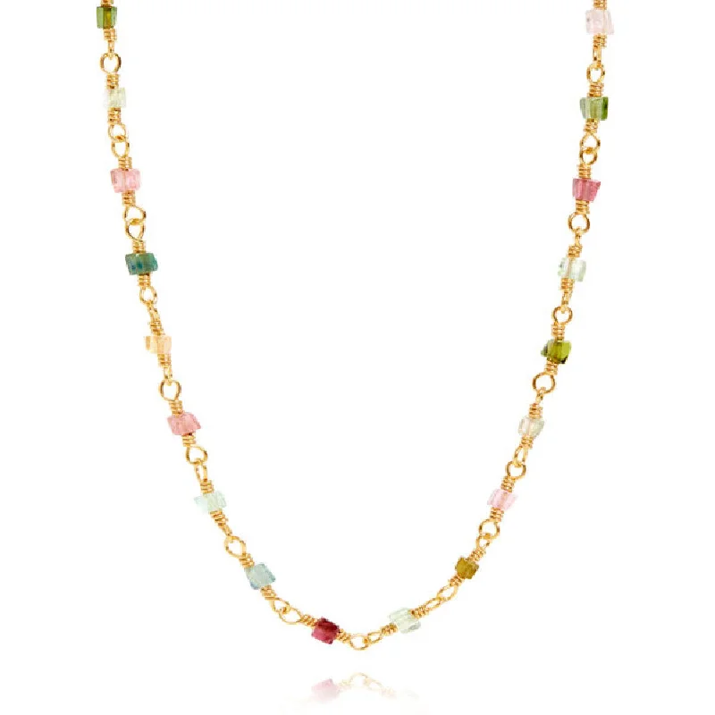 Star shape necklaces-Mixed coloured 18K Gold Plated Necklace w. Tourmalines