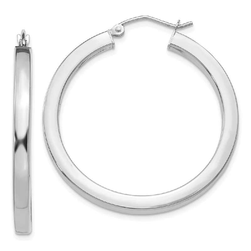 Loop knot earrings-3mm, 14k White Gold Square Tube Round Hoop Earrings, 35mm (1 3/8 Inch)