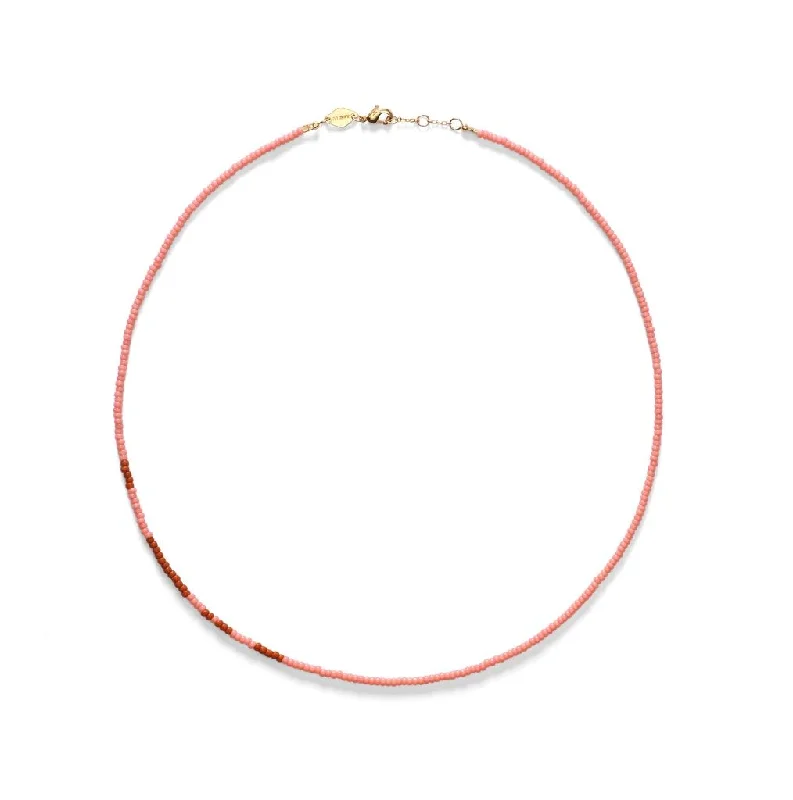 Flexible cord necklaces-Asym Bold Gold Plated Necklace w. Pink/Rose Beads