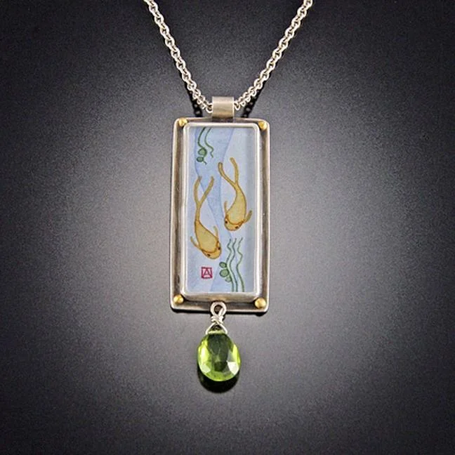 Parent birthstone necklaces-Rectangular Koi Necklace with Peridot