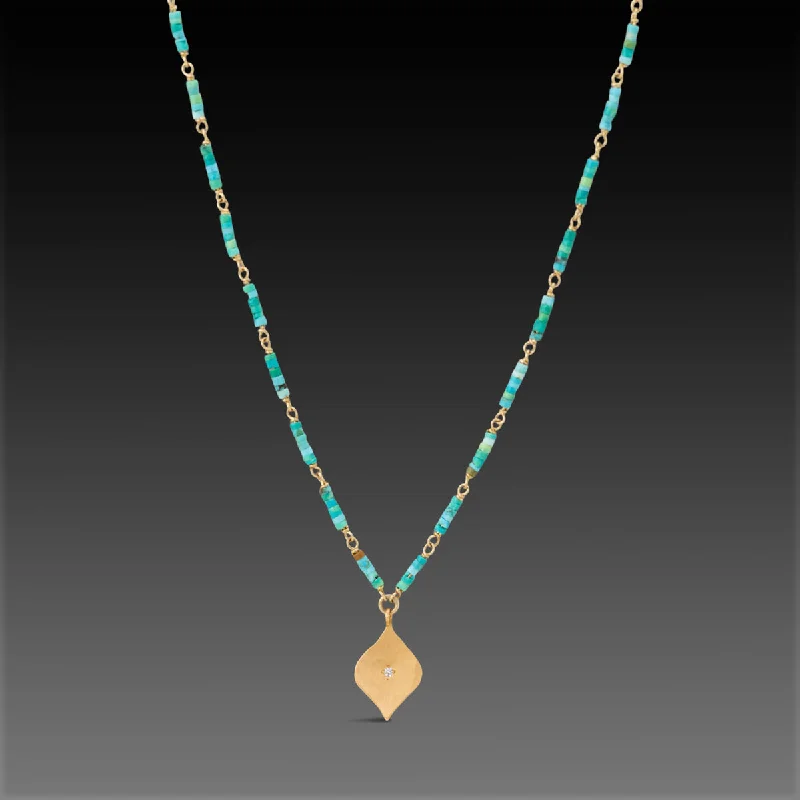 Ametrine necklaces-Turquoise Bead Necklace with 22k Diamond Charm