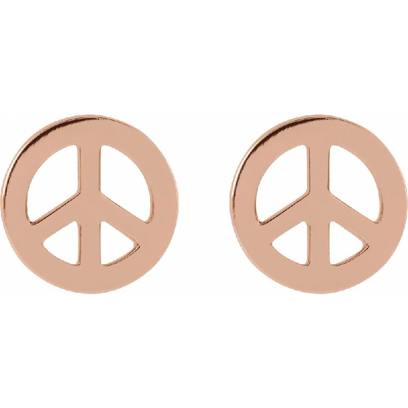 Polished silver earrings-14k Yellow, White or Rose Gold Tiny Peace Post Earrings, 8mm