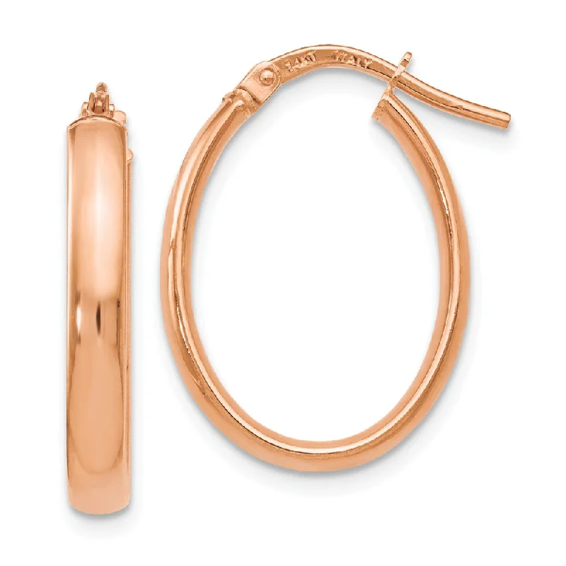 Stained clay earrings-3mm x 22mm (7/8 Inch) Polished 14k Rose Gold Oval Tube Hoop Earrings