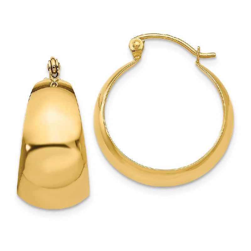 Nostalgic clip earrings-14k Yellow Gold Wide Tapered Round Hoop Earrings, 21mm (13/16 Inch)