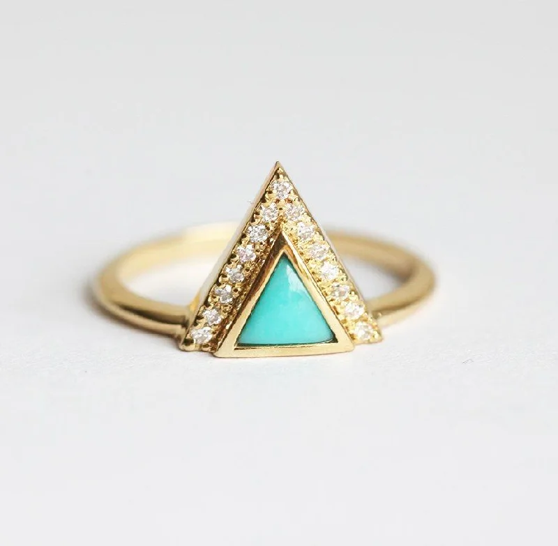 Satin weave rings-Modern Triangle Cut Turquoise Ring with Diamond Chevron