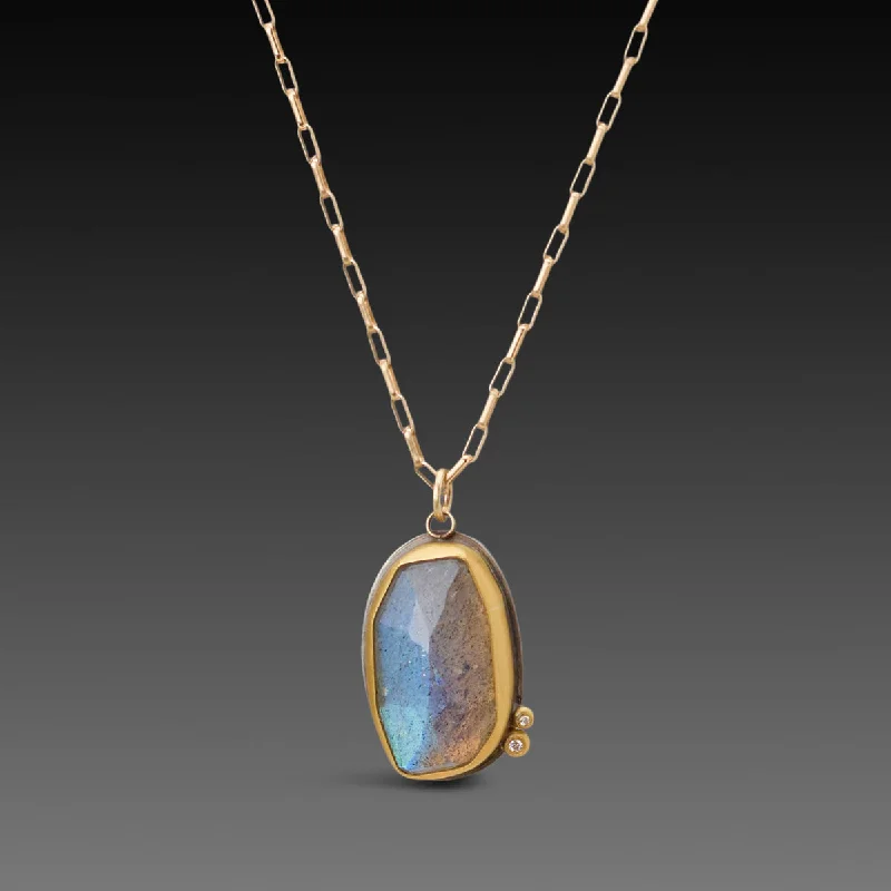 New moon necklaces-Labradorite Necklace with Diamonds