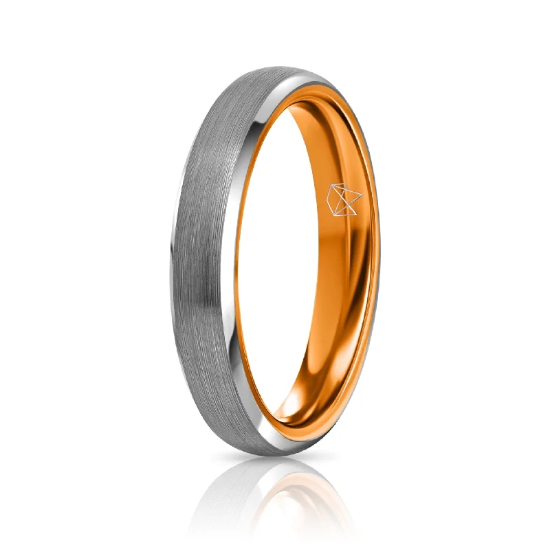 Jet black rings-Silver Tungsten Ring - Resilient Orange - 4MM