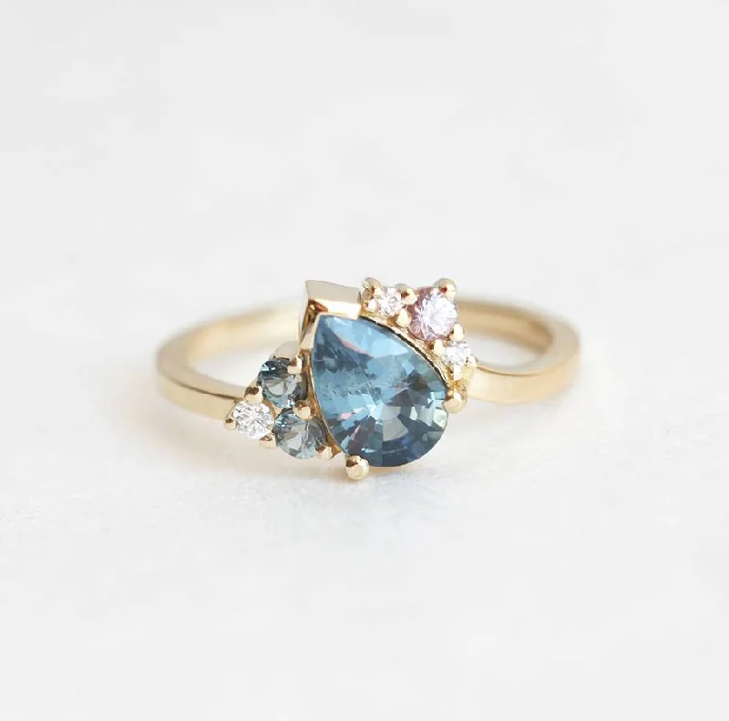 Reef theme rings-Bevan Pear Sapphire Cluster Ring