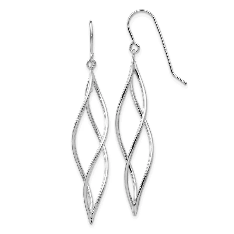 Raw wood earrings-Long Twisted Dangle Earrings in 14k White Gold