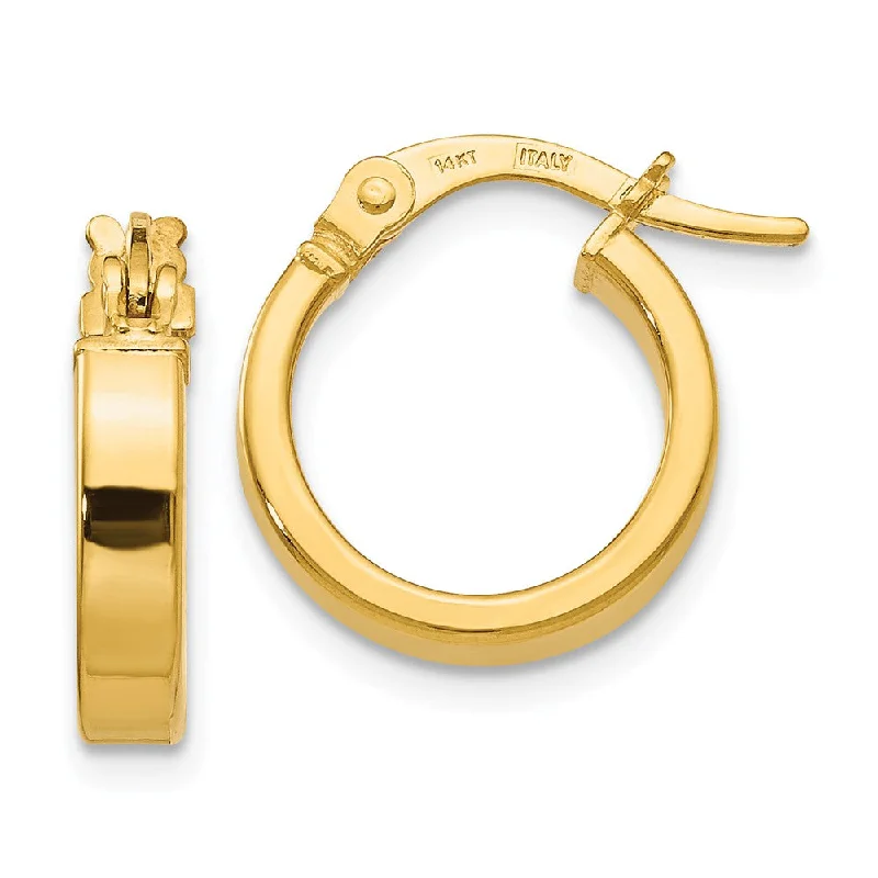 Ripple design earrings-3mm x 13.5mm (1/2 Inch) Polished 14k Yellow Gold Huggie Style Hoops