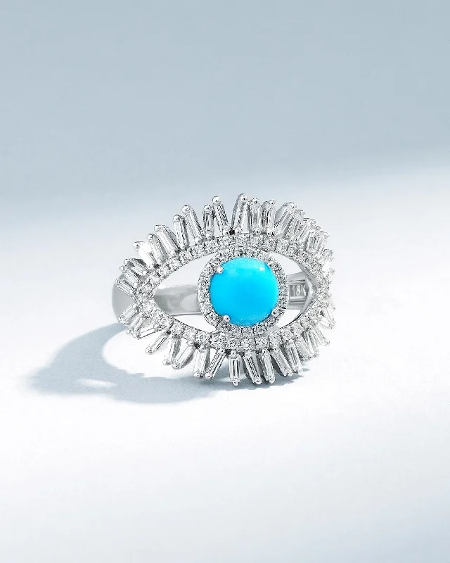 Quirky rings-Evil Eye Milli Turquoise Half Pavé Ring