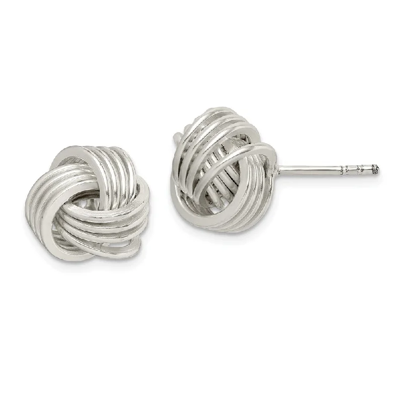 Warding eye earrings-13mm Polished Love Knot Earrings in Sterling Silver