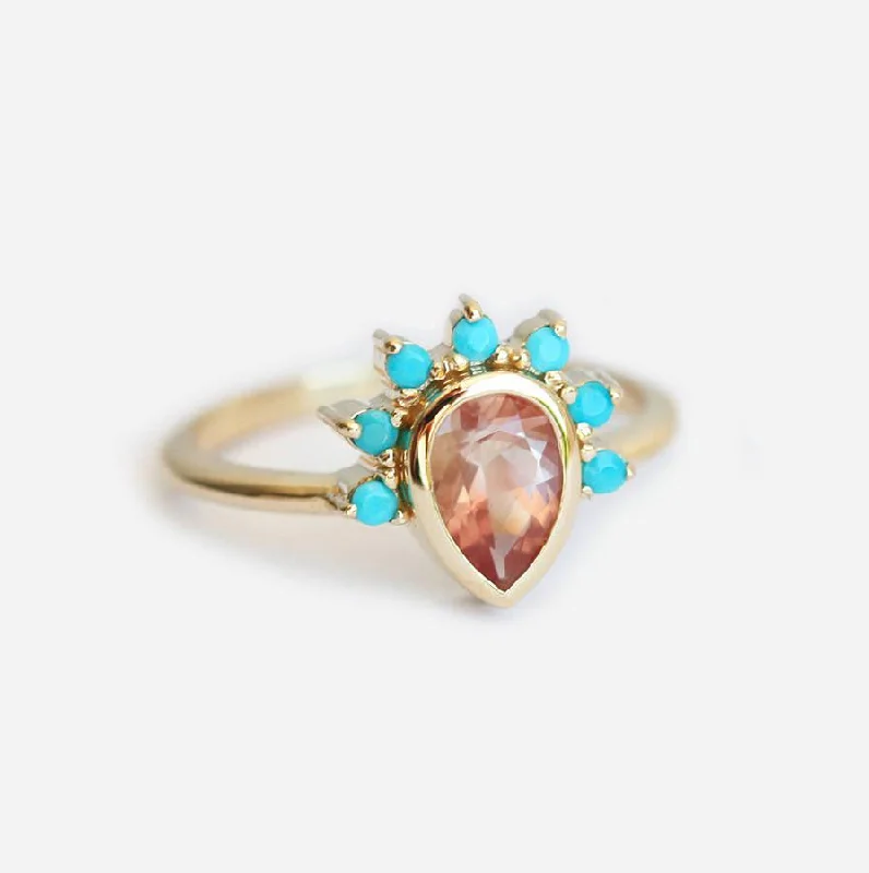 Slim stack rings-Oregon Sunstone Ring With Turquoise Crown