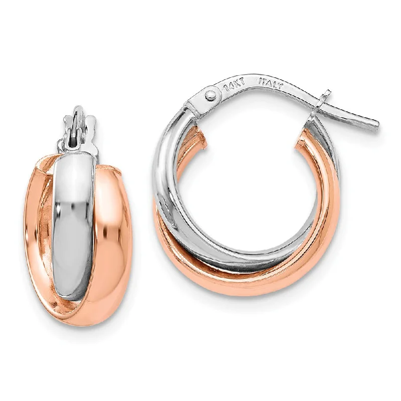 Indian tile earrings-7.5x13mm (1/2 Inch) 14k White Gold & 14k Rose Gold Plated Double Hoops