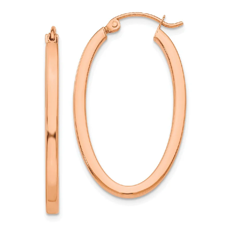 Neon bead earrings-2mm x 29mm 14k Rose Gold Square Tube Oval Hoop Earrings