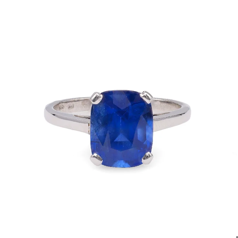 Intricate accent rings-Vintage French GIA 4.24 Carat Ceylon Sapphire 18k White Gold Solitaire Ring