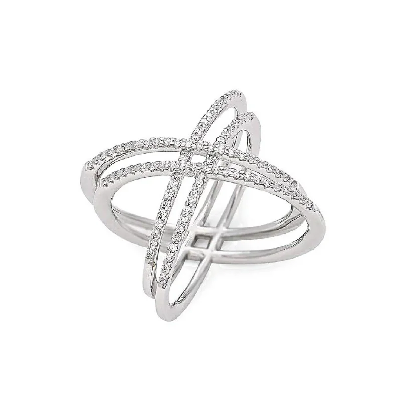 White quartz rings-Criss-Cross Ring in Sterling Silver by Lafonn