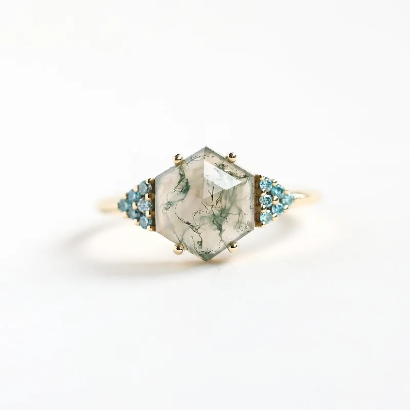 Lavish cocktail rings-River Hexagon Moss Agate Ring