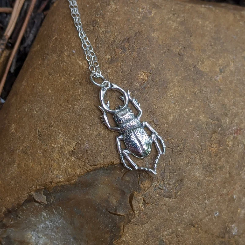 Tie-back necklaces-Stag Beetle Charm Necklace