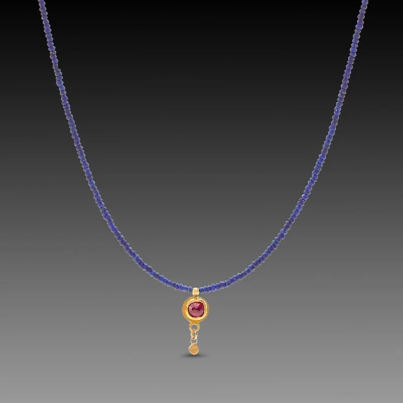 Treasure locket necklaces-Delicate Lapis and Ruby Necklace