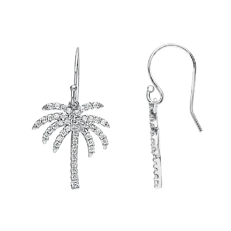 Sacred cross earrings-1/2 cttw Diamond Palm Tree Earrings in 14k White Gold