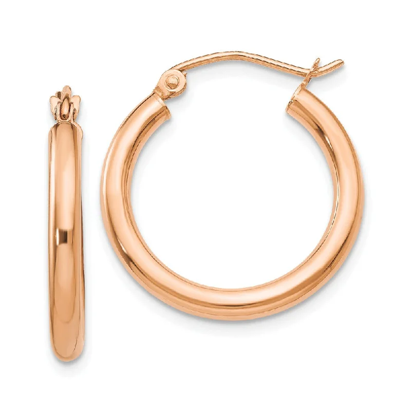 Open hoop earrings-2.5mm, 14k Rose Gold Polished Round Hoop Earrings, 20mm (3/4 Inch)