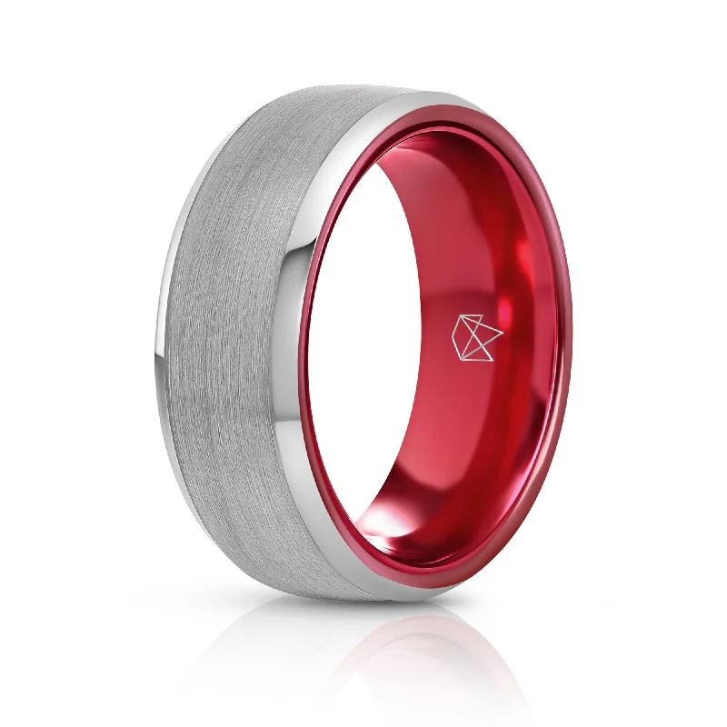 Braided motif rings-Silver Tungsten Ring - Resilient Red