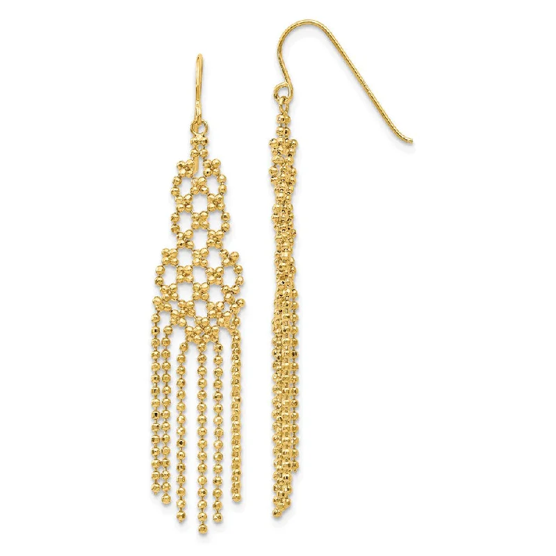 Spiral wire earrings-Diamond-cut Beaded Chandelier Earrings in 14k Yellow Gold