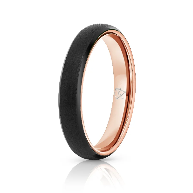 Glossy enamel rings-Black Tungsten Ring - Rose Gold - 4MM