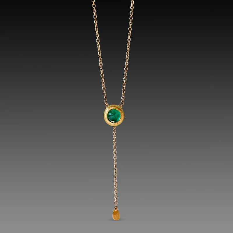 Wave shape necklaces-Delicate Emerald Necklace with Gold Drop