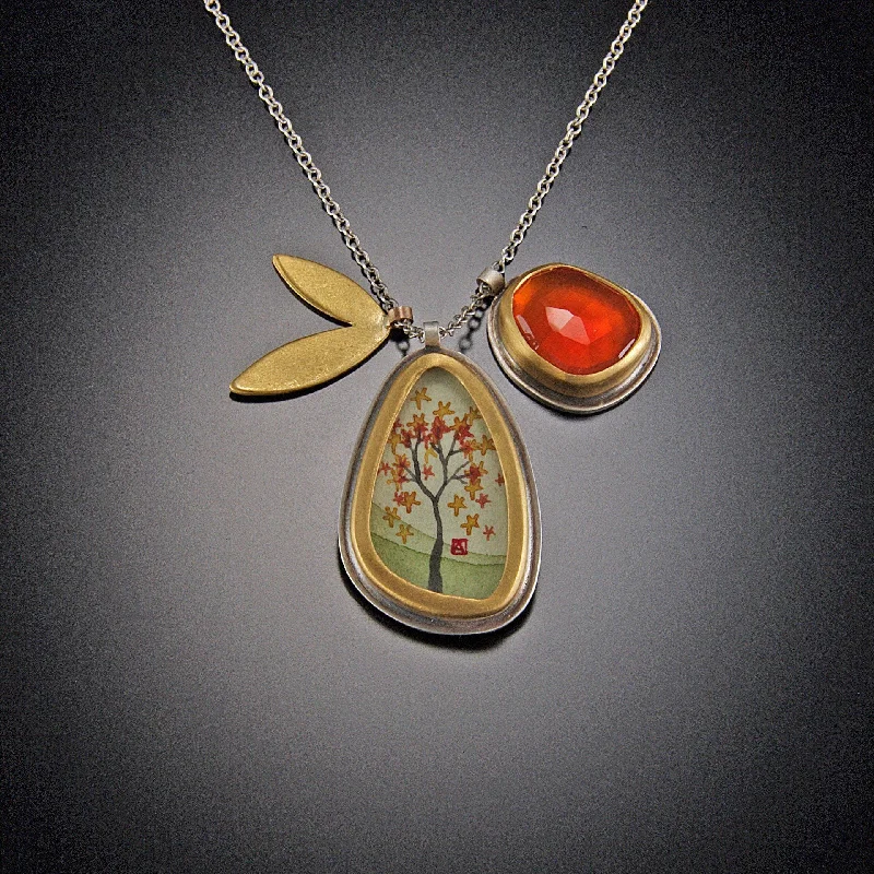 Ancient coin necklaces-Autumn Maple and Carnelian Charm Necklace