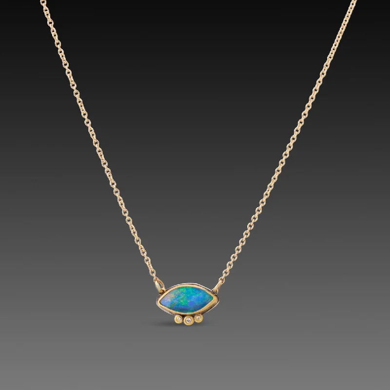 Circular gem necklaces-Marquise Australian Opal Necklace with Diamonds