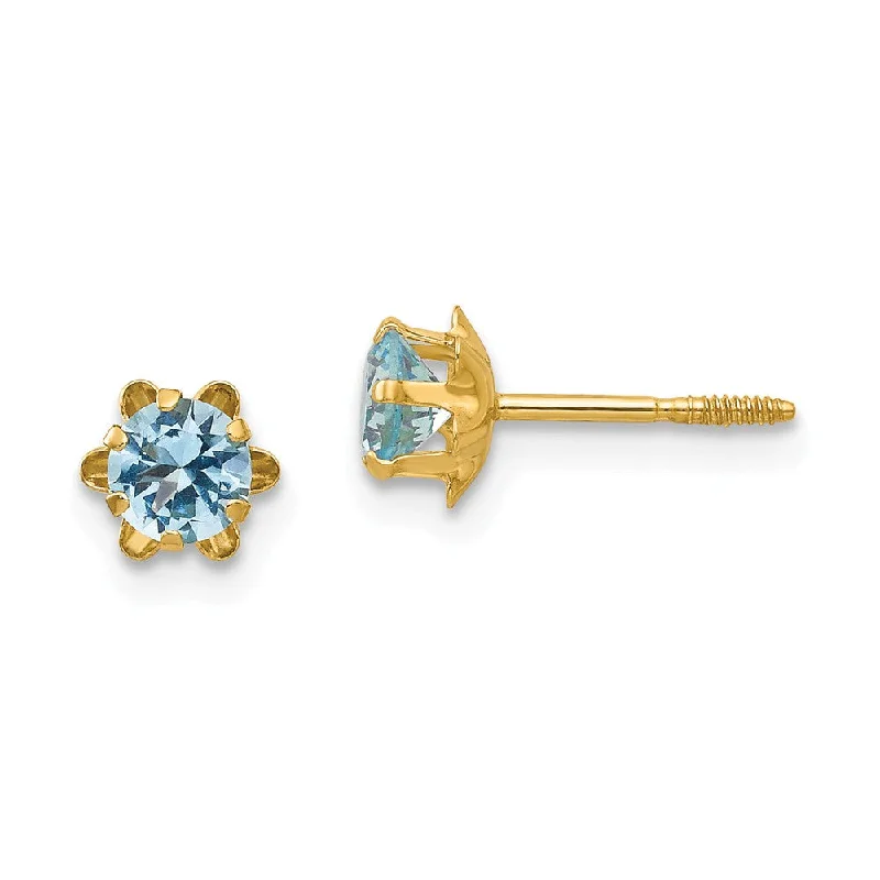 Tarnished silver earrings-Kids 14k Yellow Gold 4mm Synthetic Aquamarine Screw Back Stud Earrings