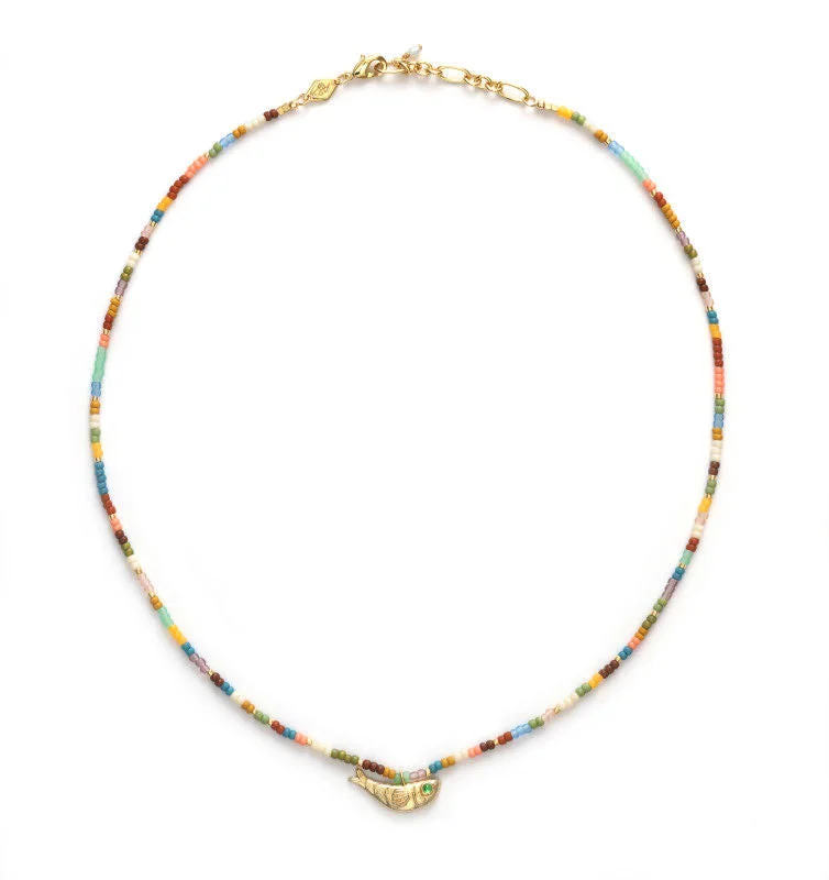 Indian style necklaces-Dusty Eldorado Gold Plated Necklace w. Mixed coloured Beads