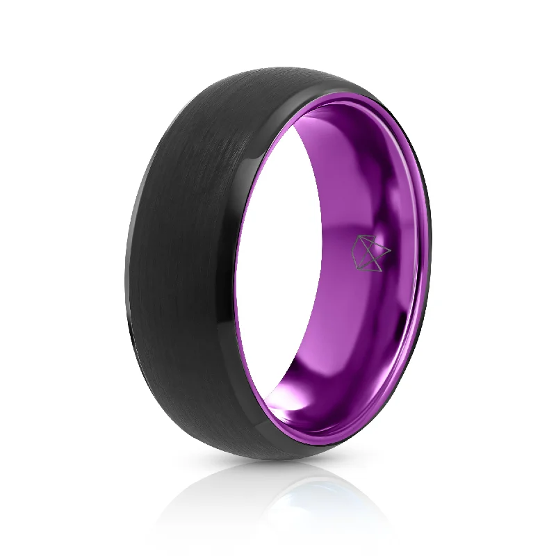 High-gloss rings-Black Tungsten Ring - Resilient Purple