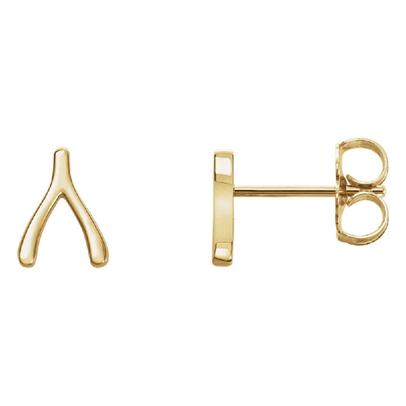 Cane style earrings-6 x 8mm (1/4 x 5/16 Inch) 14k Yellow Gold Tiny Wishbone Post Earrings