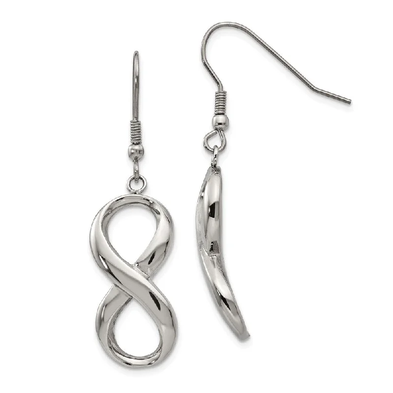 Crystal cluster earrings-Polished Infinity Symbol Dangle Earrings in Stainless Steel