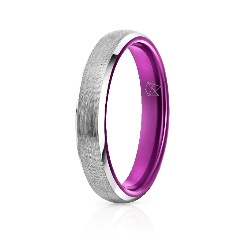 Bead line rings-Silver Tungsten Ring - Resilient Purple - 4MM