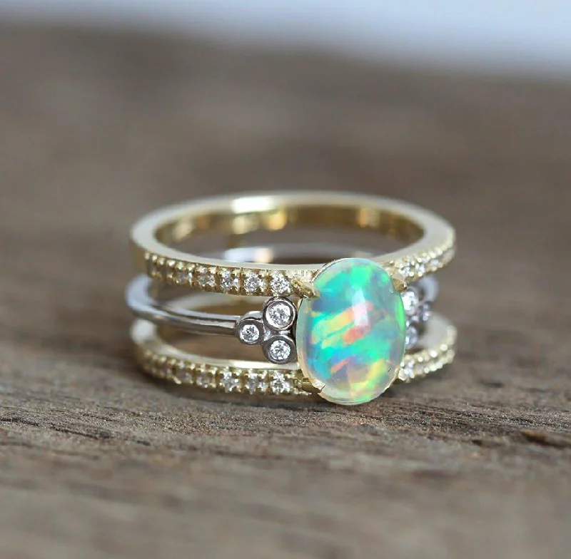 Artisan-made rings-Maite Opal Ring Set