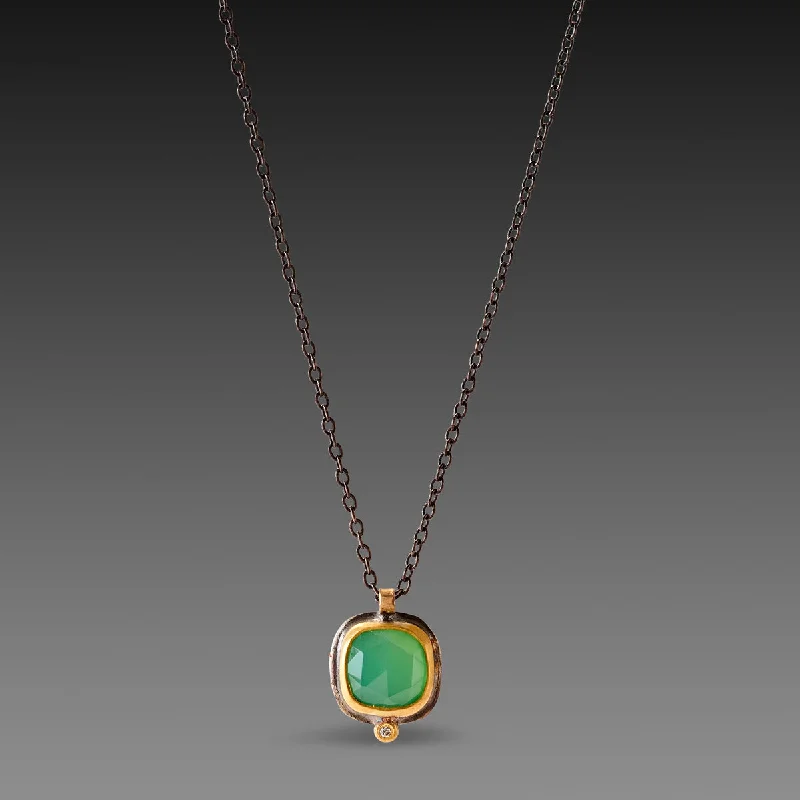 Crystal-wrapped necklaces-Chrysoprase Necklace with Diamond