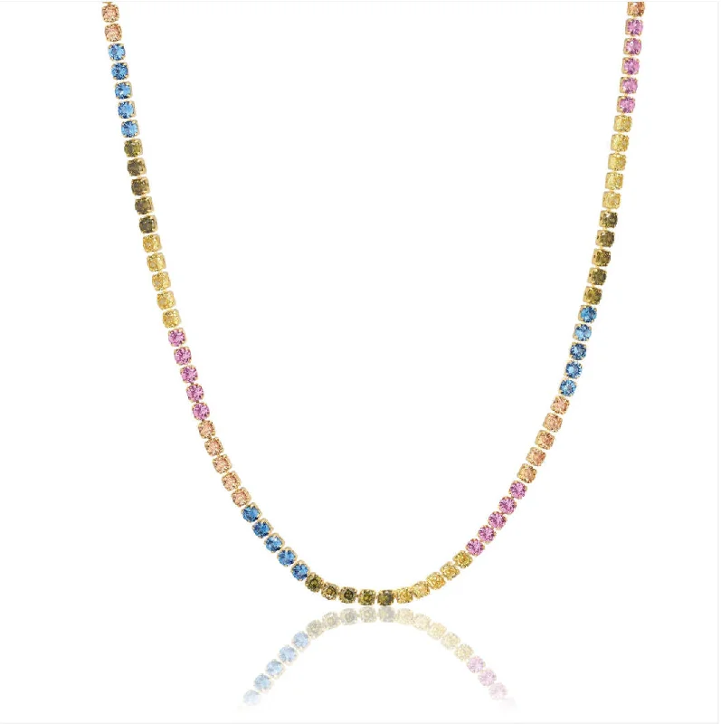 Etched name necklaces-Ellera Grande 18K Gold Plated Necklace w. Colored Zirconias