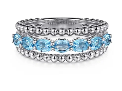 Bowed band rings-Sterling Silver Bujukan 1.39cttw Swiss Blue Topaz Easy Stackable Ring by Gabriel