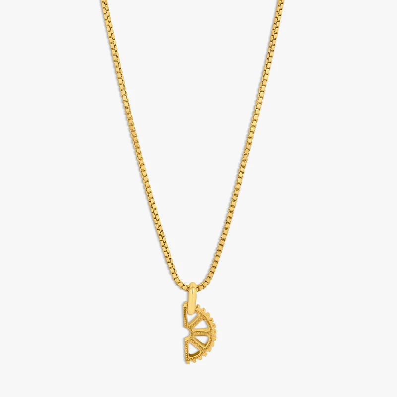 Classic style necklaces-Puzzle Gear Box Chain Necklace in Yellow Gold Plated Silver