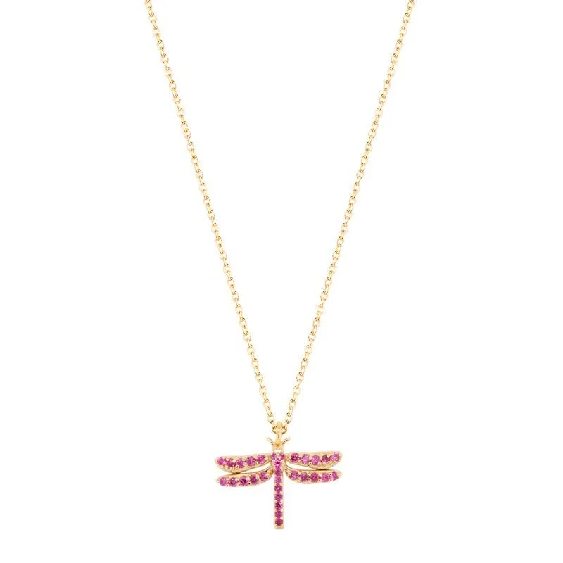 Bold chain necklaces-Dragonfly 18K Gold Plated Necklace w. Ruby