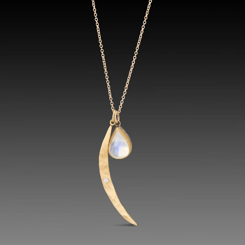 Ametrine necklaces-Rainbow Moonstone and Crescent Moon Necklace