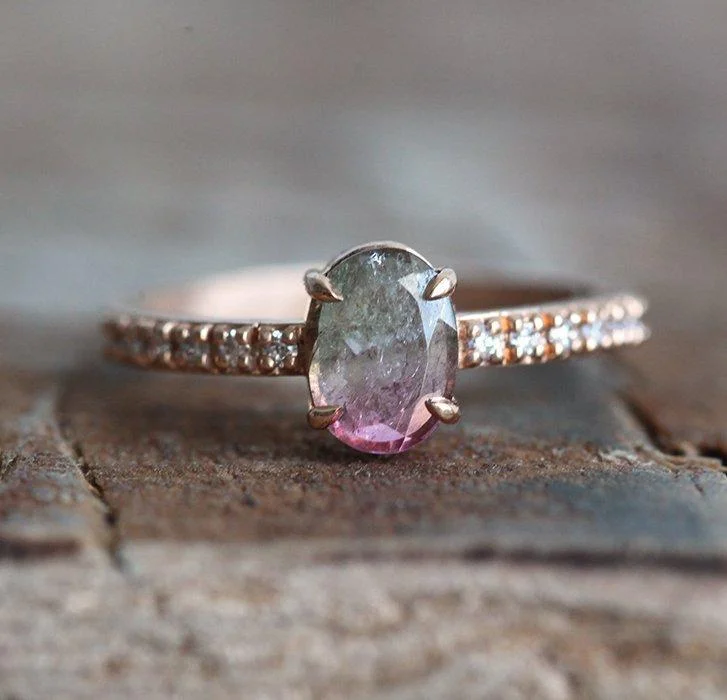 Smooth form rings-Watermelon Tourmaline Ring Rose Gold