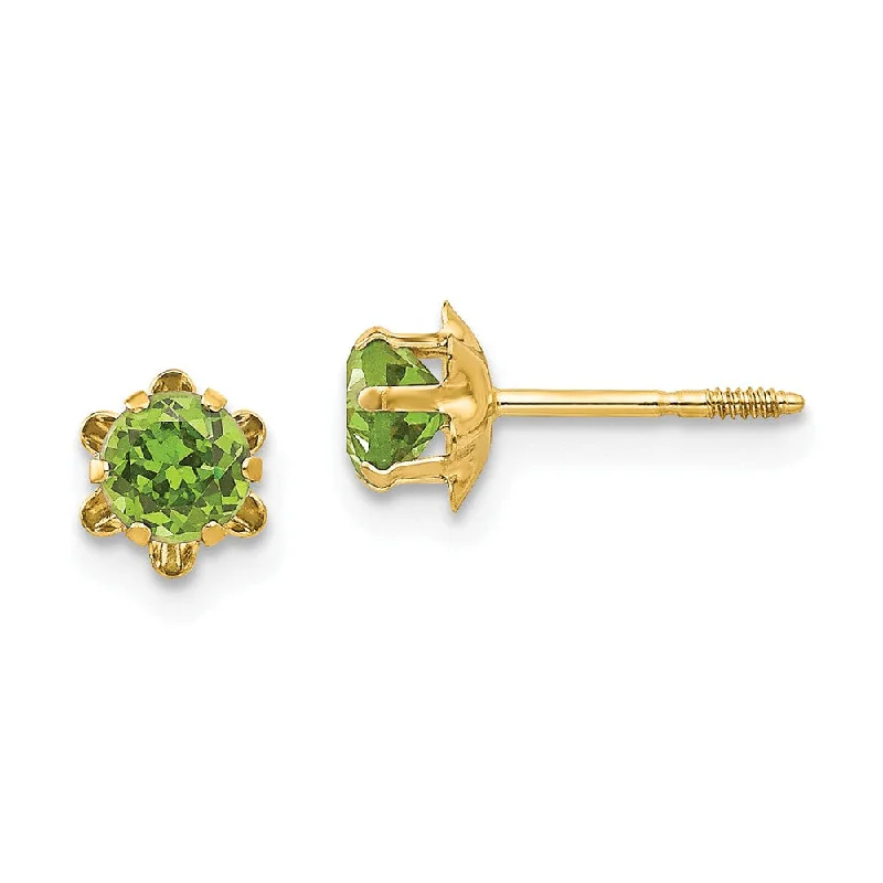 Satin weave earrings-Kids 4mm Synthetic Peridot Screw Back Stud Earrings in 14k Yellow Gold